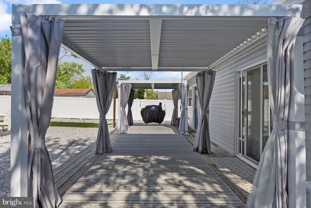 deck with a fenced backyard