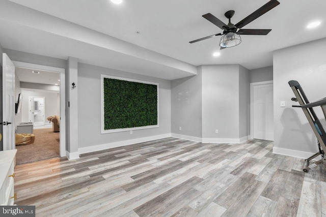 9136 Cowenton Ave, Perry Hall, MD 21128 - unfurnished living room with light wood-type flooring, ceiling fan, baseboards, and recessed lighting