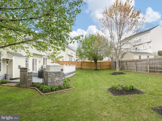 view of yard with a patio and a fenced backyard