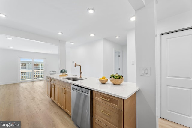 615 Salt Spray Rd Unit 3E, Ocean City, MD 21842 - kitchen with stainless steel dishwasher, recessed lighting, light wood-type flooring, and a sink