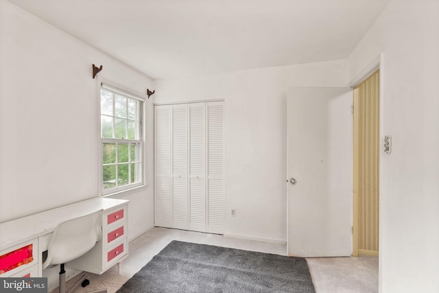 unfurnished office featuring light colored carpet