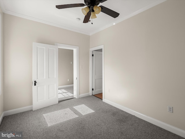 13 N Allegany St, Cumberland, MD 21502 - unfurnished bedroom featuring ornamental molding, carpet, baseboards, and ceiling fan