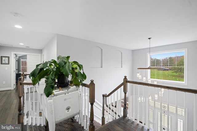 173 Puffball Rd, Hedgesville, WV 25427 - hall with baseboards, dark wood-style floors, an upstairs landing, and recessed lighting