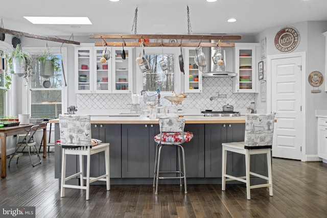 173 Puffball Rd, Hedgesville, WV 25427 - kitchen with tasteful backsplash, a skylight, exhaust hood, and recessed lighting