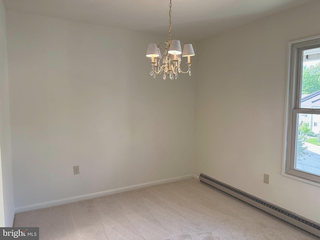 3400 Gleneagles Dr Unit 73-3E, Silver Spring, MD 20906 - unfurnished room featuring baseboard heating, baseboards, a notable chandelier, and light colored carpet