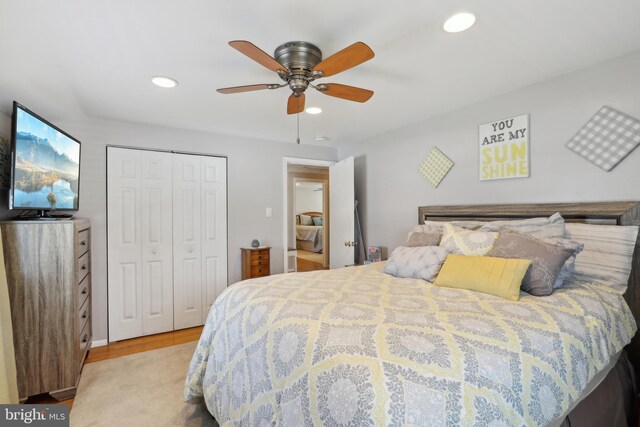 733 Cotswold Rd, Somerdale, NJ 08083 - bedroom featuring wood finished floors, ceiling fan, a closet, and recessed lighting