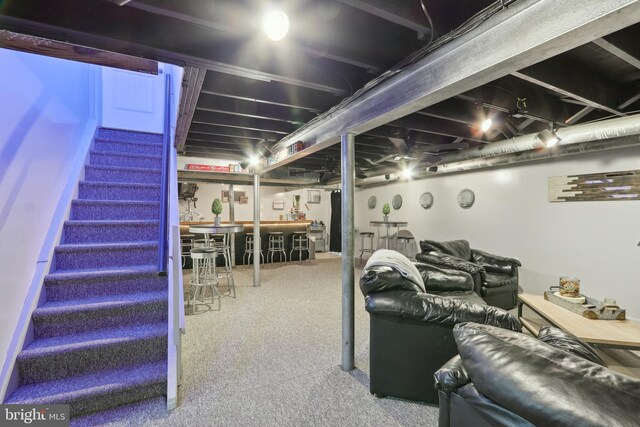 733 Cotswold Rd, Somerdale, NJ 08083 - finished basement featuring bar area, carpet flooring, and stairway