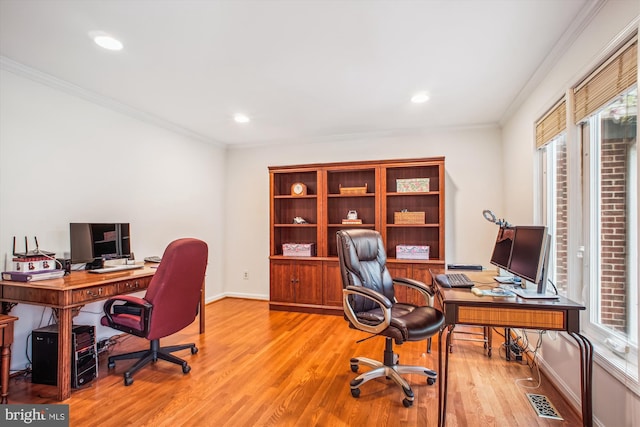 3430 Valewood Dr, Oakton, VA 22124 - home office with crown molding, wood finished floors, baseboards, and plenty of natural light