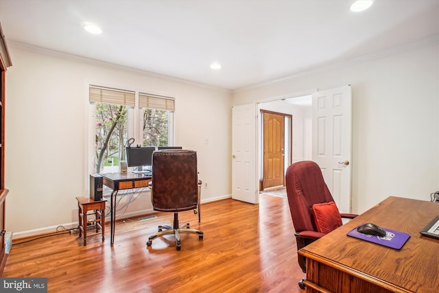 3430 Valewood Dr, Oakton, VA 22124 - office space with crown molding, baseboards, light wood-type flooring, and recessed lighting