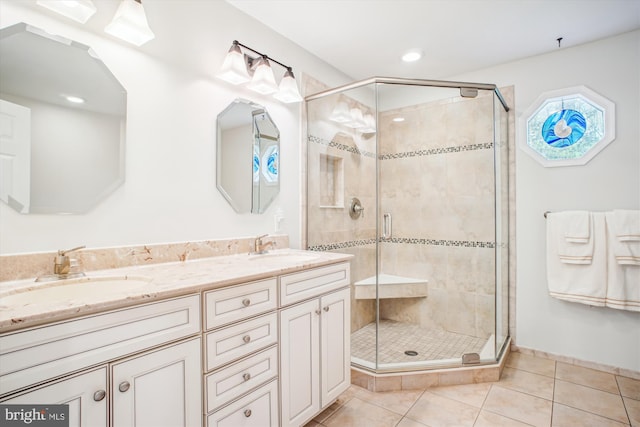 3430 Valewood Dr, Oakton, VA 22124 - full bathroom with a sink, a shower stall, tile patterned flooring, and double vanity