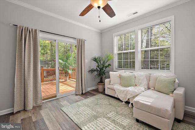 2 Rabbit Run Ln, Ocean Pines, MD 21811 - sitting room featuring a ceiling fan, visible vents, wood finished floors, and plenty of natural light