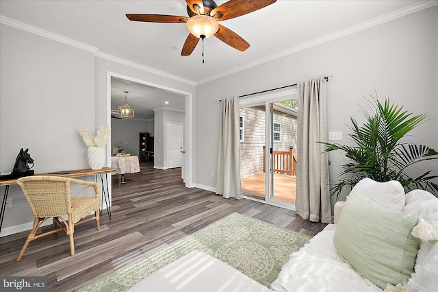 2 Rabbit Run Ln, Ocean Pines, MD 21811 - interior space with baseboards, wood finished floors, a ceiling fan, and crown molding