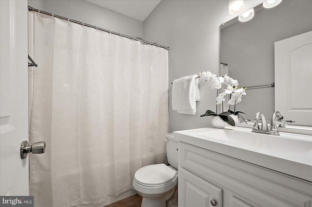 2 Rabbit Run Ln, Ocean Pines, MD 21811 - bathroom featuring toilet, curtained shower, and vanity