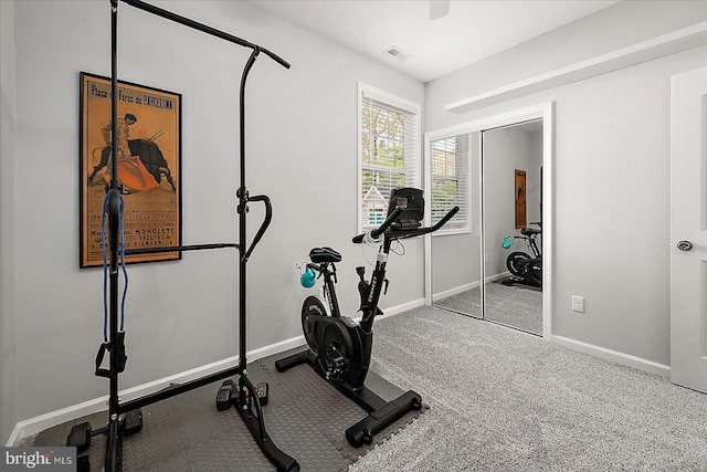 2 Rabbit Run Ln, Ocean Pines, MD 21811 - workout area with visible vents, carpet floors, and baseboards