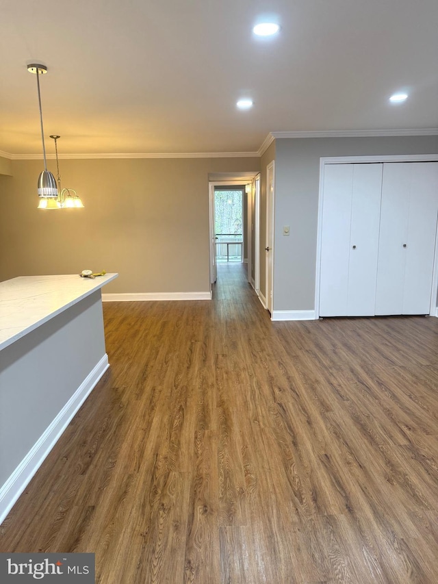 7553 Spring Lake Dr Unit 7553-D, Bethesda, MD 20817 - interior space with crown molding, baseboards, recessed lighting, and dark wood-style floors