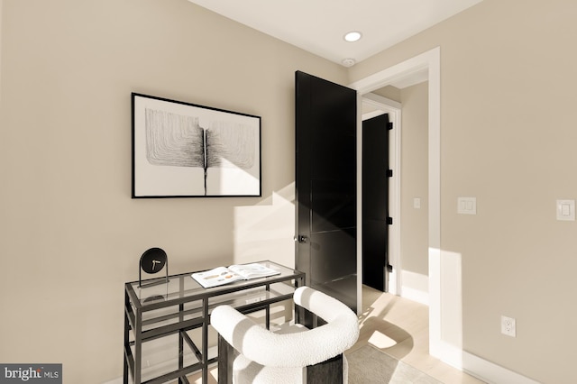home office with baseboards and recessed lighting