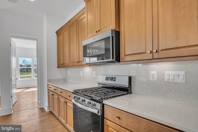 85 Quiet Creek Dr, Gettysburg, PA 17325 - kitchen with light wood-style floors, light countertops, stainless steel appliances, baseboards, and backsplash