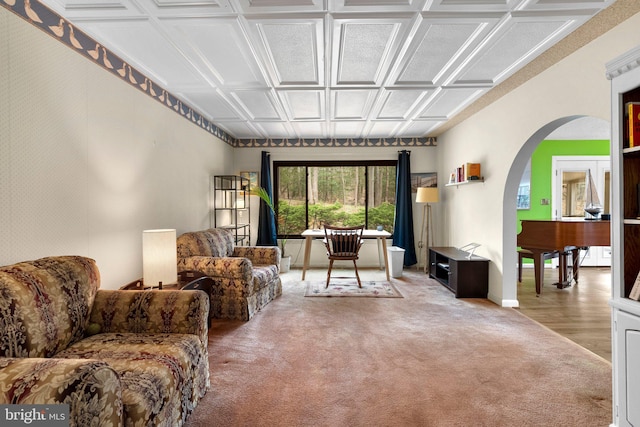 2200 Harpoon Dr, Stafford, VA 22554 - living area with carpet floors, arched walkways, and baseboards