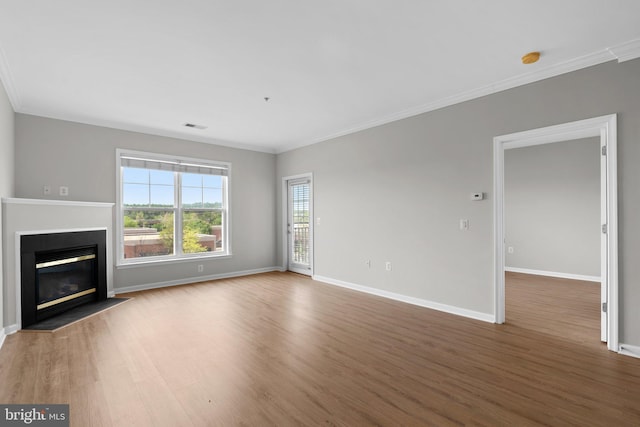 3830 Lightfoot St Unit 335, Chantilly, VA 20151 - unfurnished living room with ornamental molding, wood finished floors, and visible vents