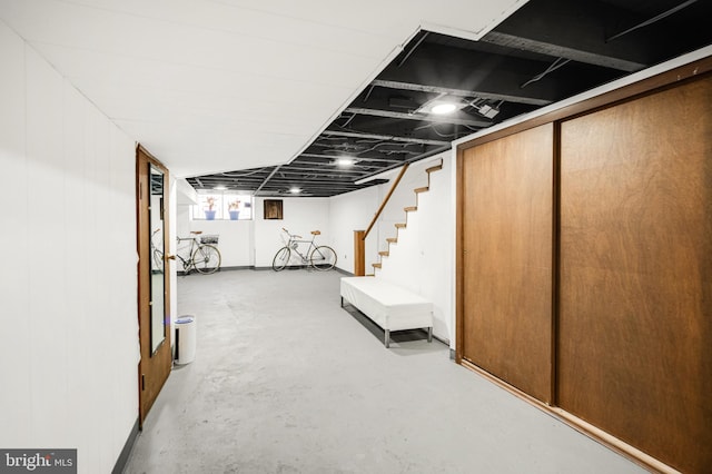 below grade area featuring stairs