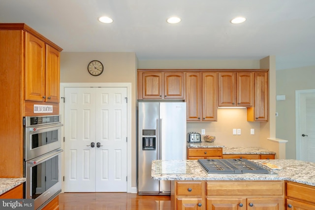869 Bourban Ln, West Grove, PA 19390 - kitchen featuring stainless steel appliances, light wood-style floors, light stone countertops, and recessed lighting