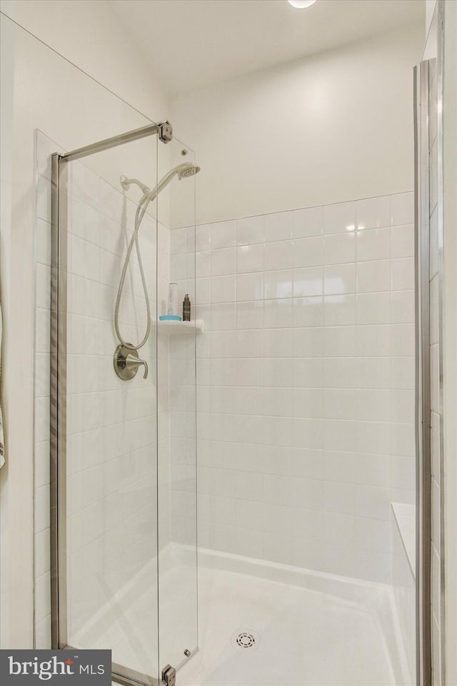 bathroom with a shower stall