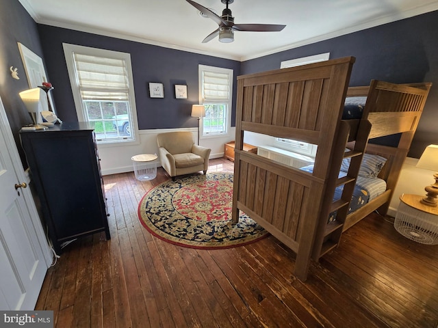 2531 Pickwick Rd, Baltimore, MD 21207 - bedroom with a ceiling fan, baseboards, crown molding, and hardwood / wood-style floors