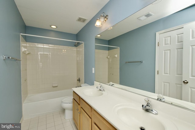 full bathroom featuring a sink, tile patterned flooring, toilet, and visible vents