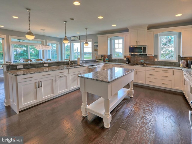 169 E Buckingham Dr, Rehoboth Beach, DE 19971 - kitchen with appliances with stainless steel finishes, a sink, a peninsula, recessed lighting, and dark wood finished floors