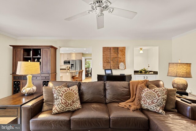 5117 Pheasant Ridge Rd, Fairfax, VA 22030 - living room with crown molding and ceiling fan