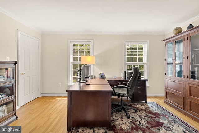 5117 Pheasant Ridge Rd, Fairfax, VA 22030 - office area with light wood finished floors, crown molding, plenty of natural light, and baseboards