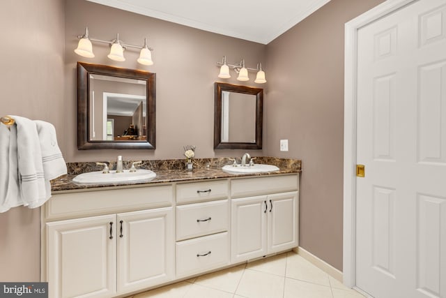 5117 Pheasant Ridge Rd, Fairfax, VA 22030 - full bath with double vanity, tile patterned flooring, and ornamental molding