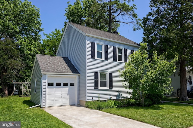 1221 Elm Ave, Lancaster, PA 17603 - view of front of house with driveway, a garage, a front lawn, and roof with shingles
