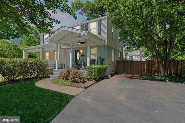 6002 Williamsburg Rd, Alexandria, VA 22303 - view of front of property with ceiling fan, covered porch, and brick siding