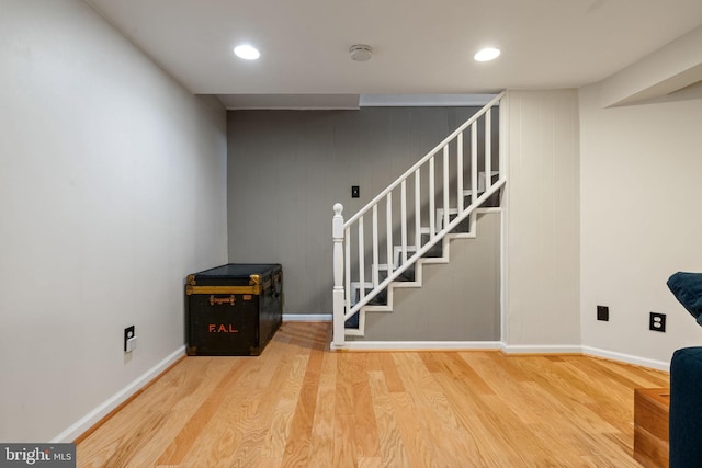 6002 Williamsburg Rd, Alexandria, VA 22303 - staircase featuring wood finished floors, baseboards, and recessed lighting