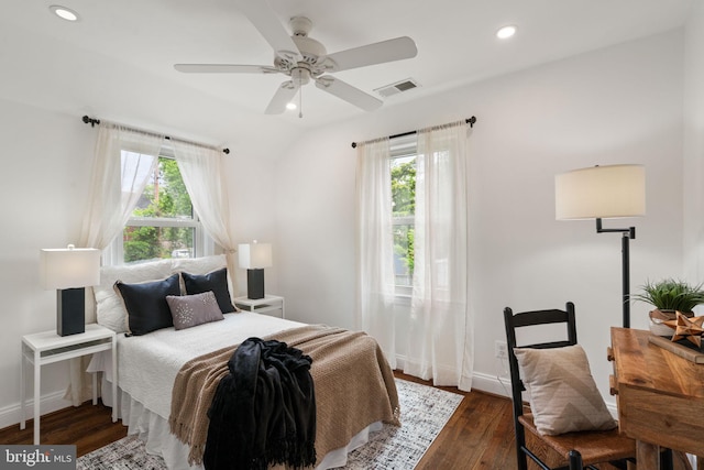 6005 Monticello Rd, Alexandria, VA 22303 - bedroom featuring multiple windows, wood finished floors, recessed lighting, baseboards, and a ceiling fan