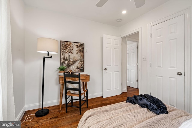 6005 Monticello Rd, Alexandria, VA 22303 - bedroom featuring wood finished floors, baseboards, recessed lighting, and a ceiling fan