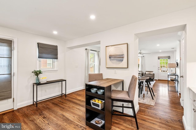 6005 Monticello Rd, Alexandria, VA 22303 - dining room with wood finished floors, recessed lighting, baseboards, and a ceiling fan