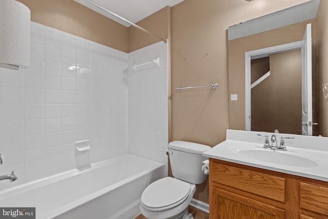 full bathroom with toilet, shower / bathtub combination, and vanity