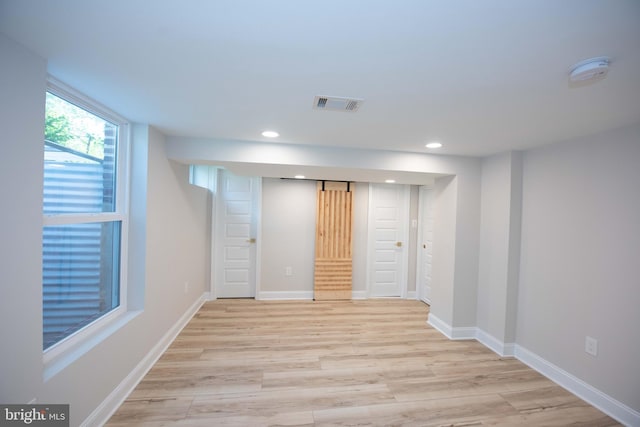 interior space with recessed lighting, visible vents, baseboards, and light wood-style flooring