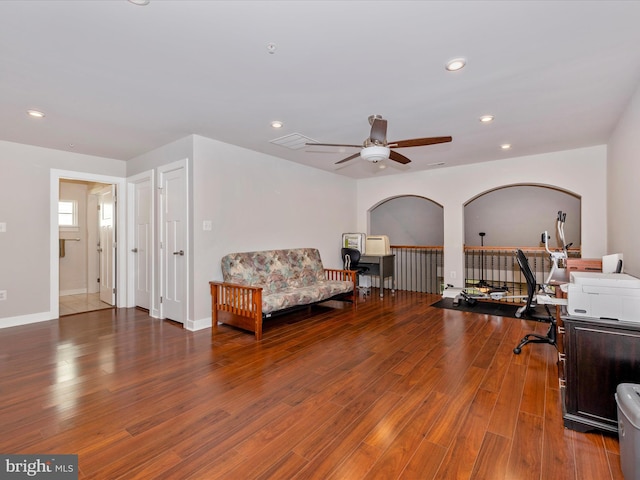 6538 Autumn Olive Dr, Frederick, MD 21703 - office space featuring recessed lighting, wood-type flooring, and a ceiling fan
