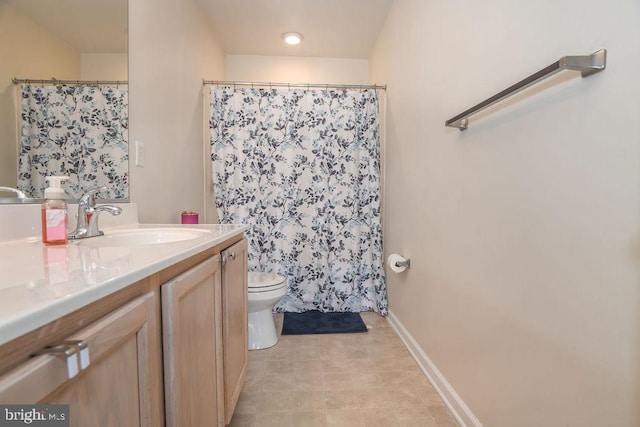 405 Kates Way, Smyrna, DE 19977 - full bathroom featuring vanity, tile patterned floors, toilet, baseboards, and a shower with shower curtain