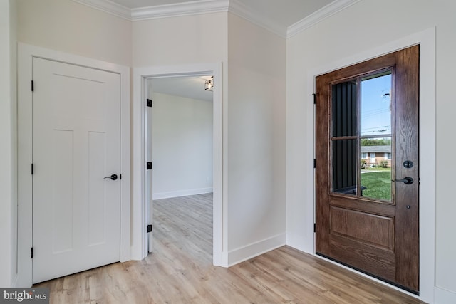 14671 Banks Odee Rd, Newburg, MD 20664 - foyer entrance with light wood-style flooring, baseboards, and crown molding