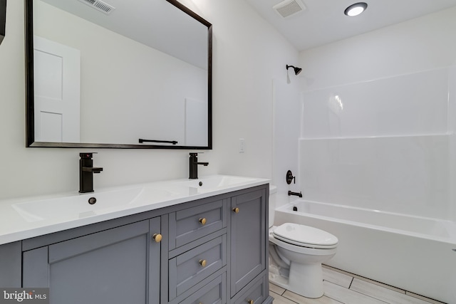 14671 Banks Odee Rd, Newburg, MD 20664 - full bathroom featuring a sink, double vanity, toilet, visible vents, and washtub / shower combination