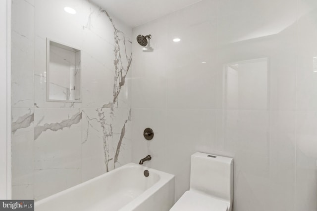 1242 Clearfield Cir, Lutherville Timonium, MD 21093 - bathroom with toilet, bathing tub / shower combination, and tile walls