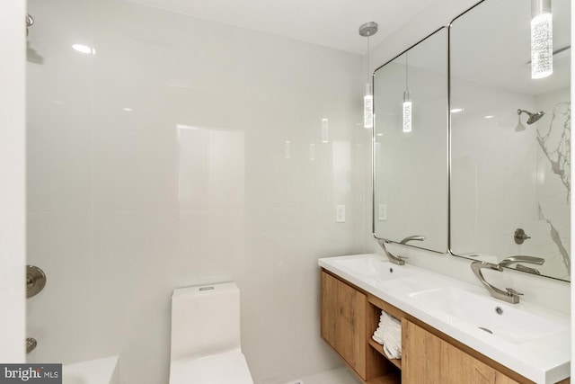 1242 Clearfield Cir, Lutherville Timonium, MD 21093 - full bathroom with double vanity, toilet, walk in shower, and a sink