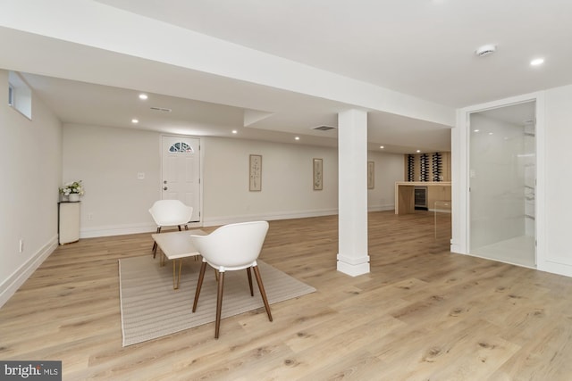 1242 Clearfield Cir, Lutherville Timonium, MD 21093 - interior space featuring a dry bar, baseboards, visible vents, recessed lighting, and light wood-style floors