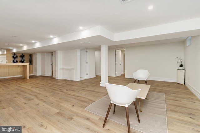 1242 Clearfield Cir, Lutherville Timonium, MD 21093 - finished basement featuring recessed lighting, light wood-style flooring, visible vents, and baseboards