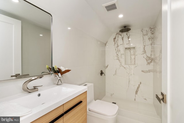 1242 Clearfield Cir, Lutherville Timonium, MD 21093 - bathroom with a marble finish shower, toilet, visible vents, recessed lighting, and vanity