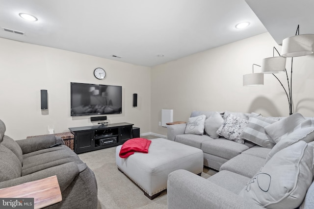 15008 Seneca Knoll Way, Haymarket, VA 20169 - living area with visible vents, recessed lighting, baseboards, and light carpet